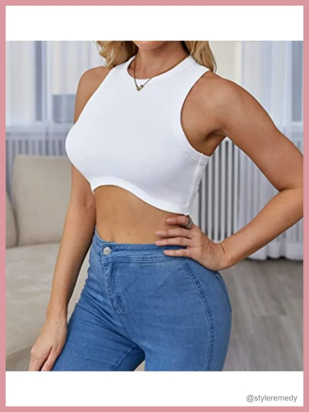 Women's Knit Ribbed Racerback Sleeveless Crop Tank Top - Stretchy